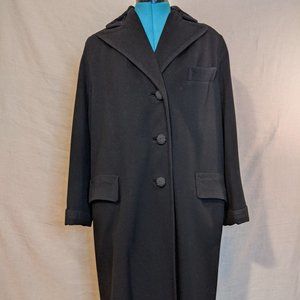 60's Black Wool Overcoat with Velvet Collar